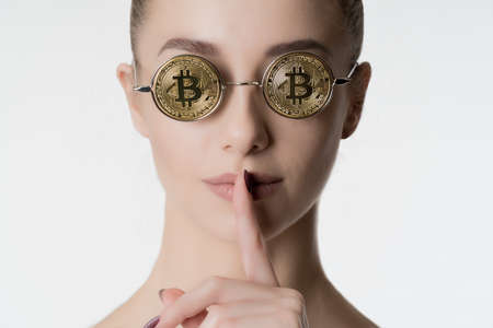 Beautiful girl in glasses from bitcoin