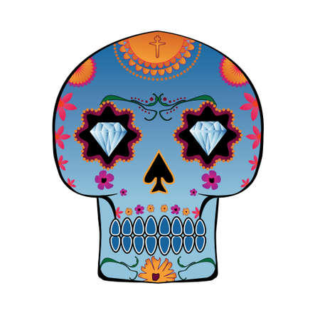 Candy skull with diamond eyes and floral patternsのイラスト素材