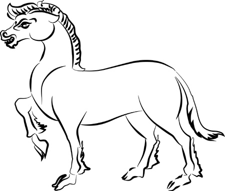horse illustration - black and white outlineのイラスト素材