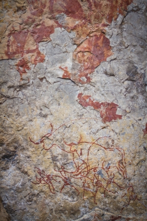 Abstract human art at patupha Taem prehistoric cliff painting whichの写真素材