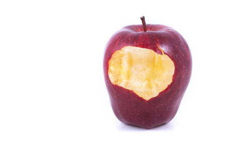 red apple bitten isolated on a white backgroundの写真素材