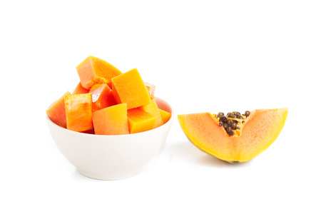 whole papaya fruits on white backgroundの写真素材