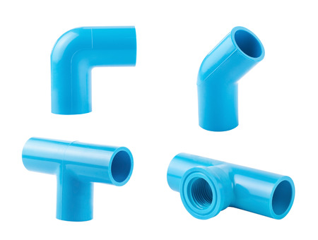 blue pvc pipe connection isolated on white