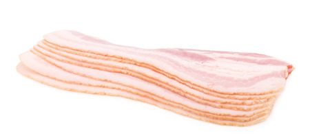 Slices of bacon isolated on white background.