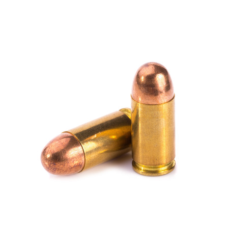 9mm bullet for a gun isolated on white background.