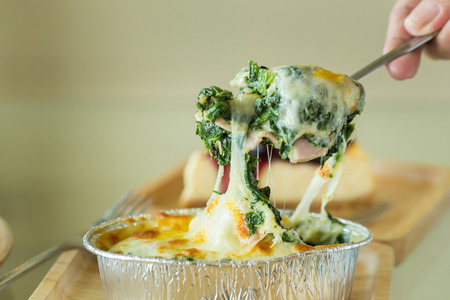 Healthy spinach and cheese.の写真素材