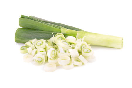 Green Japanese Bunching Onion, fresh green Japanese Bunching Onion on white background.の写真素材