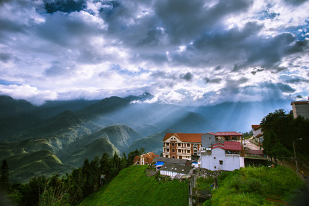 View of Sa Pa, Tropical forest and mountain in the mist in Sapa , Vietnam.のeditorial素材