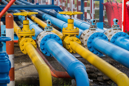 Valves at gas plant, Pressure safety valve selective focusの写真素材