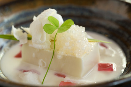 Coconut pudding served withh nata de coco and sweet sagoの写真素材