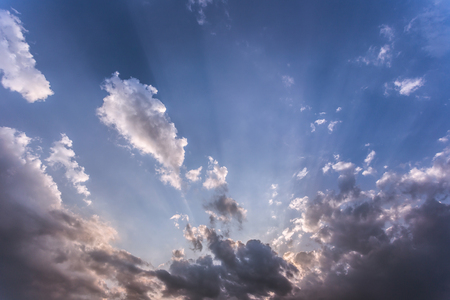 Colorful dramatic sky with cloud at sunset.Sky with sun backgroundの写真素材