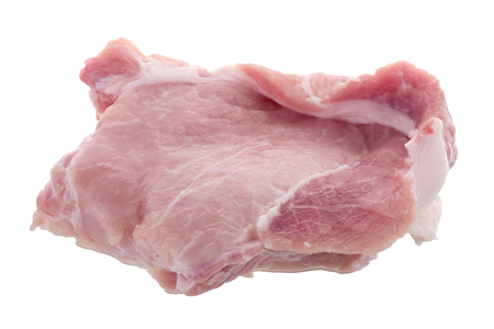 Pieces of pork meat, Sliced raw pork meat isolated on white background.の写真素材
