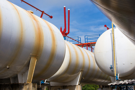 LPG gas industrial storage sphere tanks and Pressure safety valve.の写真素材