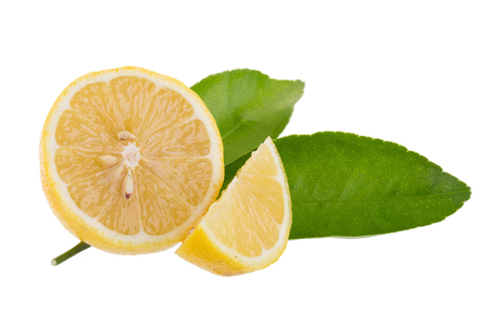 yellow lemon isolated on over white background.の写真素材