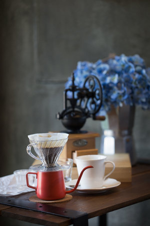 breakfast with coffee dripping in the morning.の写真素材