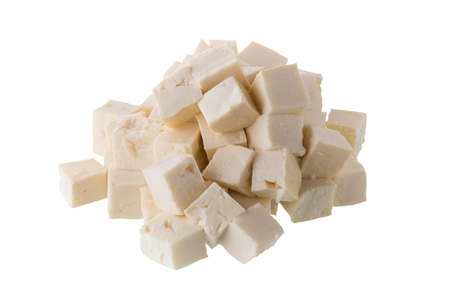 soy cheese tofu diced isolated on white background.の写真素材