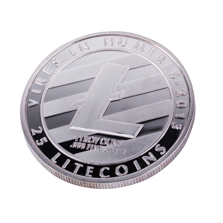 Digital currency physical metal Litecoin coin isolated on a white background. new virtual money concept.の写真素材