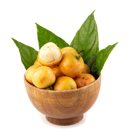 Rambeh tropical fruit with leaf isolated on white background.