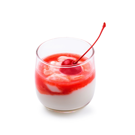 Glass of Cherry yogurt isolated on a white background.の写真素材