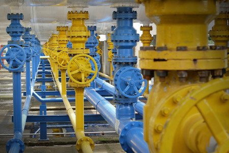 Valves at gas plant, Pressure safety valve selective focus.の写真素材