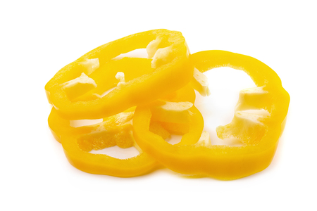 Yellow bell peppers Sliced isolated on a white background.の写真素材