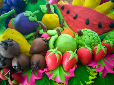 colorful of fruits made from plasticine clay.の写真素材