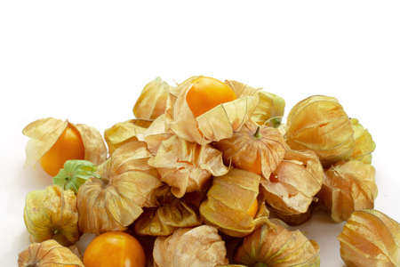 Cape Gooseberry, Physalis fruit or golden berry isolated on white backgroundの写真素材