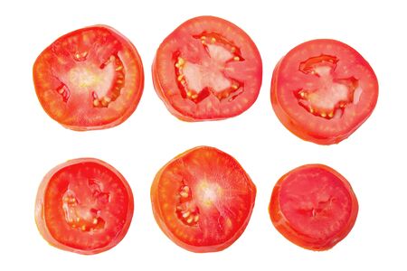 Tomato slice isolated on white backgroundの写真素材