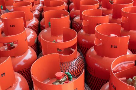 LPG gas bottle stack ready for sell, filling lpg gas bottle.の写真素材