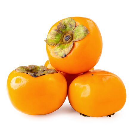Fresh ripe persimmons isolated on white backgroundの写真素材