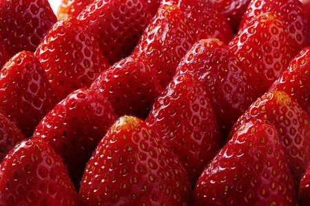 Vivid colorful red strawberries on the strawberries background.の写真素材