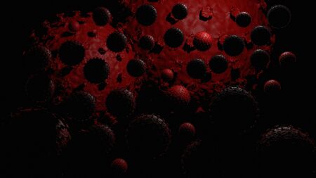 Coronavirus 2019-nCov Microscope virus close up 3D rendering.の写真素材