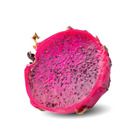 Sliced of Red Dragonfruit or Pitaya isolated over white background. with clipping path.の写真素材