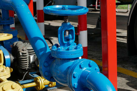 Valves at gas plant, Pressure safety valve selective focusの写真素材