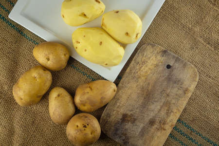 Preparation of potatoes for cooking Healthy eating.の写真素材