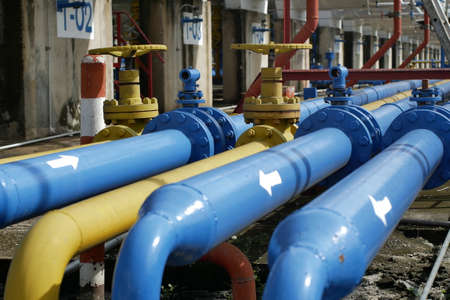 Valves at gas plant, Pressure safety valve selective focus