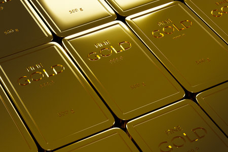 Gold bars and Financial concept On Grey Background 3d renderingの写真素材