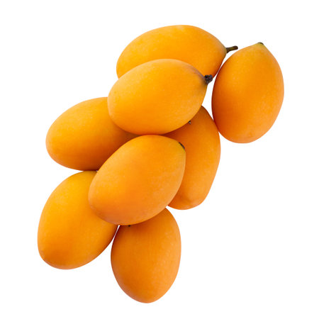 Fresh sweet marian plum with leaf isolated on a white background