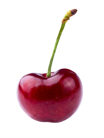 Ripe Red Cherries with Glossy Skin isolated on a white backgroundの写真素材