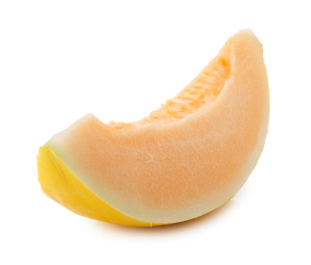 Golden Melon slices isolated on a white backgroundの写真素材