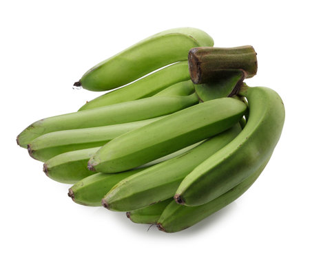 Raw banana isolated on a white backgroundの写真素材