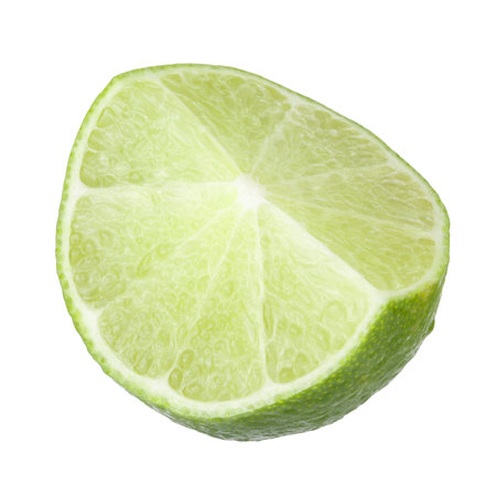 Green lime cut in half isolated on a white backgroundの写真素材