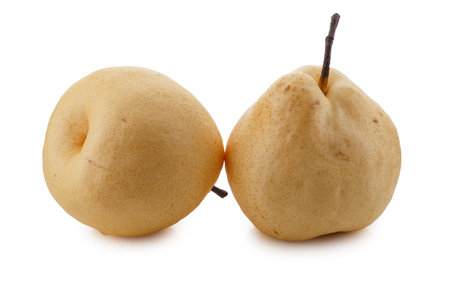 Crisp and Juicy Chinese Pear with Pale Yellow Skin isolated on a white backgroundの写真素材