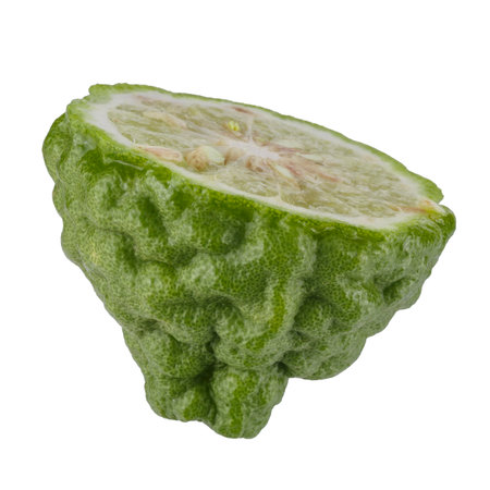 Fresh Green Kaffir Lime Fruits isolated on a white backgroundの写真素材