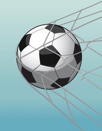 soccer ball in the goal net on the blue background のイラスト素材