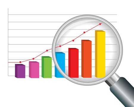zoom magnifying glass and colorful graph のイラスト素材