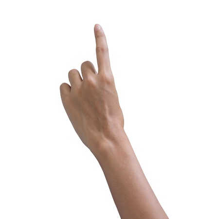 hand presses the button  isolated on white background  の写真素材