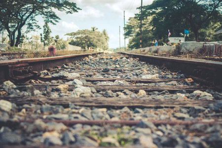 railroad tracks retro styleの写真素材