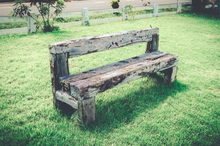 old wood bench retro styleの写真素材