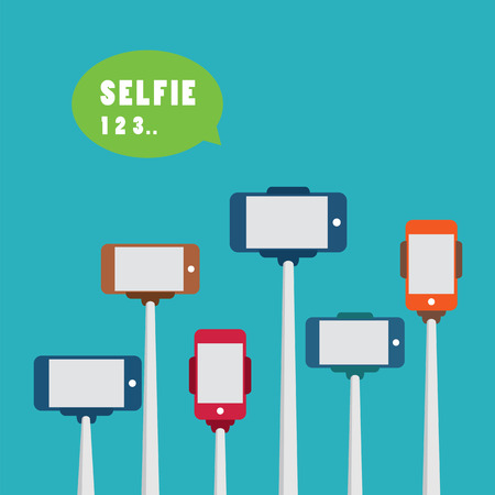 taking a selfie photo with monopod flat designのイラスト素材
